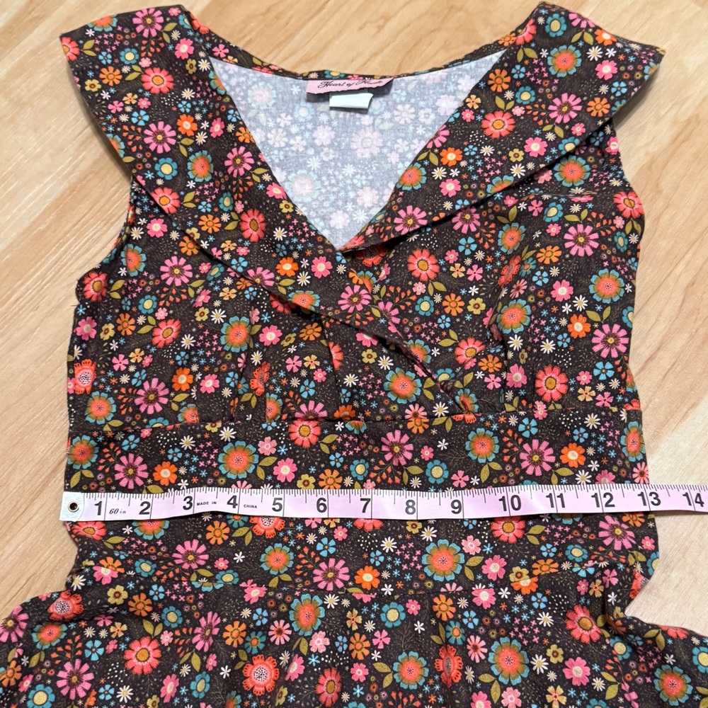 Heart of Haute 50’s retro full circle dress brown power floral print Small - Picture 4 of 5